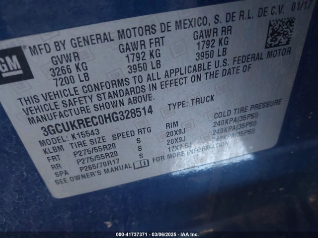 3GCUKREC0HG328514 Chevrolet Silverado 1500 2lt