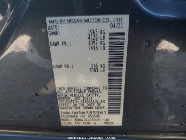 1N4BL4BV7MN385961 Nissan Altima S Fwd