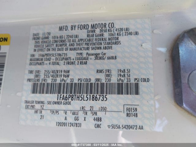 1FA6P8TH5L5186735 Ford Mustang Ecoboost Fastback