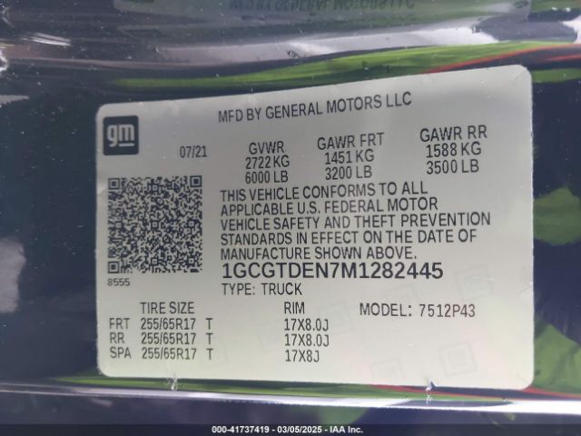 1GCGTDEN7M1282445 Chevrolet Colorado 4wd  Short Box Z71