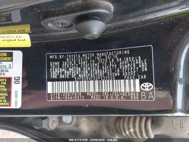 Toyota COROLLA LE 2016 5YFBURHE0GP525500 Image 9