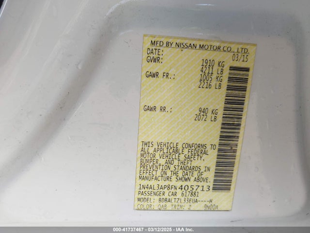 1N4AL3AP8FN405713 Nissan Altima 2.5 Sl