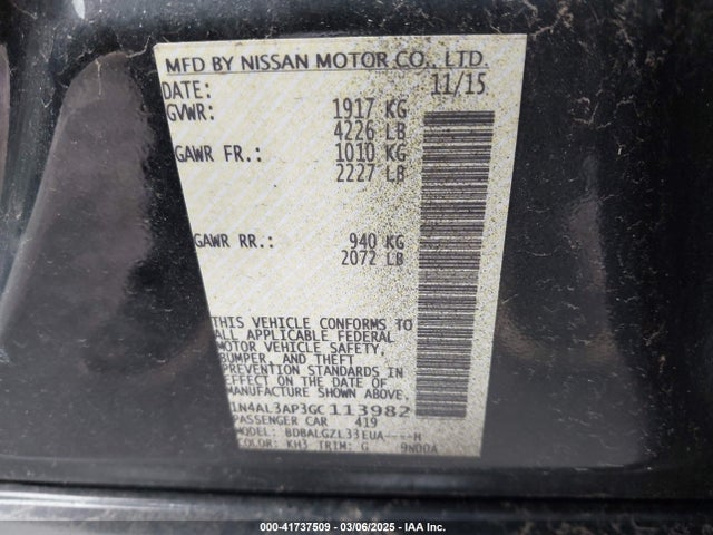 1N4AL3AP3GC113982 Nissan Altima 2.5 S