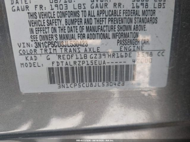 3N1CP5CU8JL530423 Nissan KICKS S