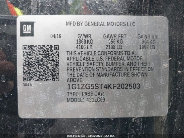 1G1ZG5ST4KF202503 Chevrolet MALIBU RS