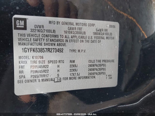 2007 CADILLAC ESCALADE 1GYFK63857R273492 Photo 8