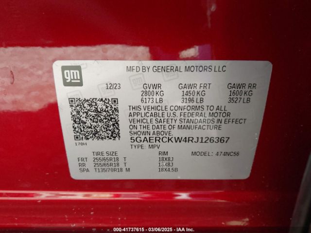 5GAERCKW4RJ126367 Buick Enclave Premium Fwd