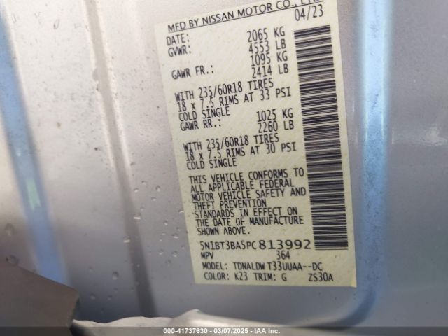 5N1BT3BA5PC813992 Nissan Rogue Sv Fwd