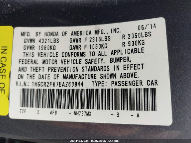 Honda Accord Ex-l 2014 1HGCR2F87EA260944 Image 9