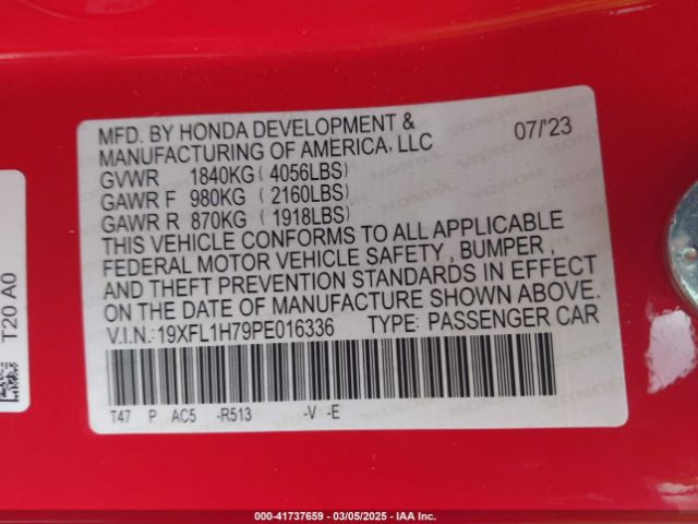 19XFL1H79PE016336 Honda Civic Ex-l /ex-l W/o Bsi
