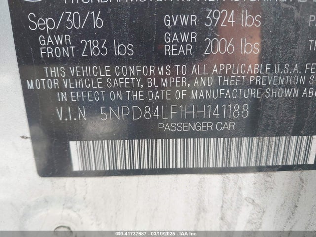 5NPD84LF1HH141188 Hyundai Elantra Value Edition