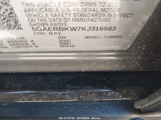 41737720 :رقم المزاد ، 5GAERBKW7KJ316583 vin ، 2019 Buick Enclave Fwd Essence مزاد بيع