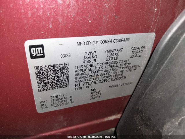 KL77LGE22RC020056 Chevrolet Trax Fwd 1rs