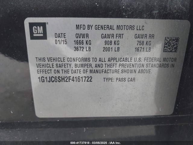 1G1JC6SH2F4161722 Chevrolet Sonic Lt Auto