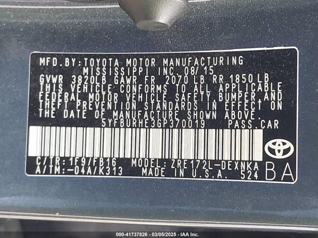 Toyota COROLLA LE 2016 5YFBURHE3GP370019 Image 9