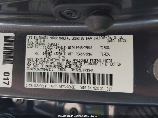 3TMAZ5CN7MM142315 Toyota Tacoma Sr5 V6