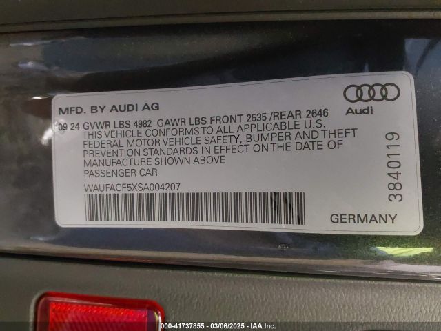 WAUFACF5XSA004207 Audi A5 Sportback Premium Plus 45 Tfsi S Line Quattro S Tronic