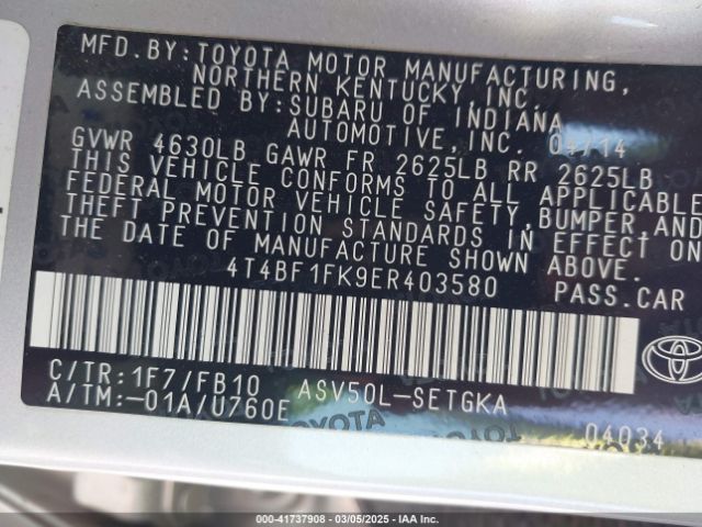 4T4BF1FK9ER403580 Toyota CAMRY XLE