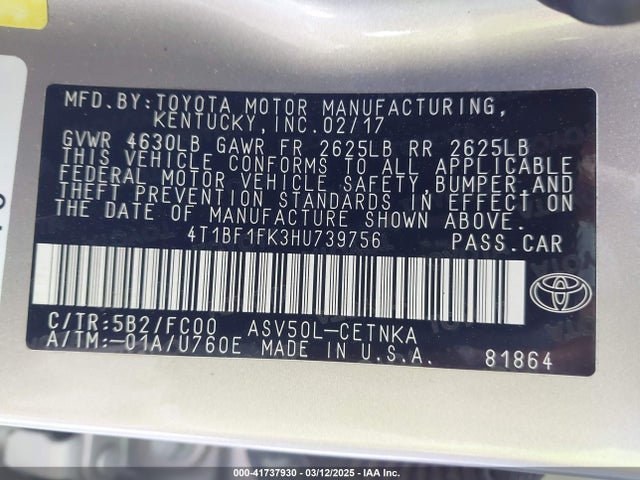 Toyota CAMRY LE 2017 4T1BF1FK3HU739756 Image 9