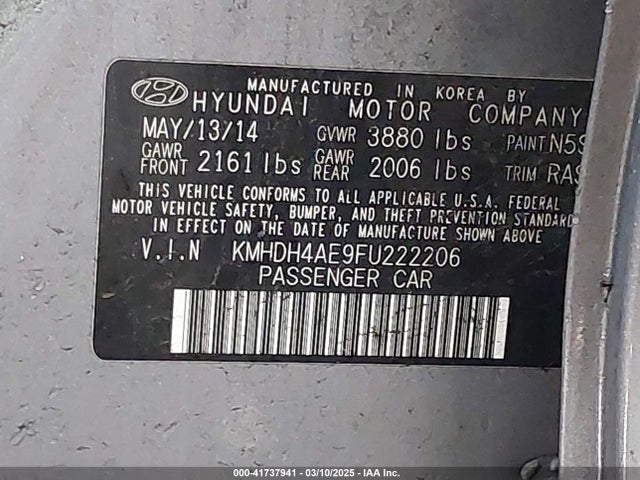 Hyundai ELANTRA SE 2015 KMHDH4AE9FU222206 Image 9