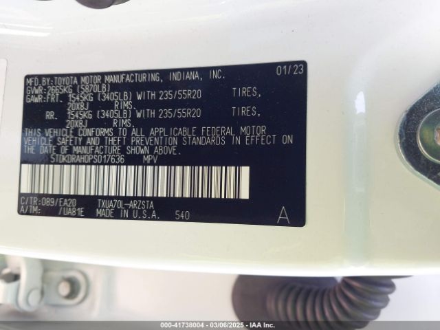 5TDKDRAH0PS017636 Toyota Highlander Xse