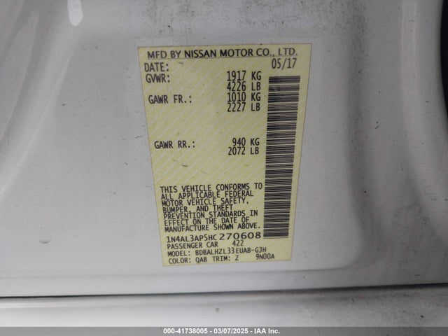 1N4AL3AP5HC270608 Nissan Altima 2.5 Sr