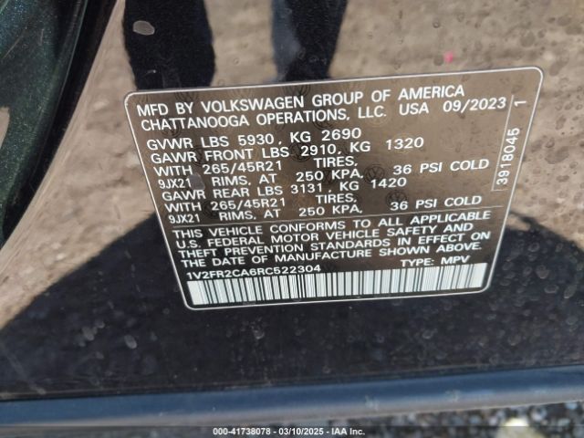 1V2FR2CA6RC522304 Volkswagen Atlas 2.0t Sel Premium R-line