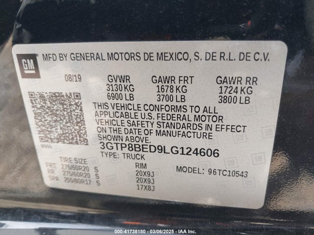 3GTP8BED9LG124606 GMC Sierra 1500 2wd  Short Box Sle