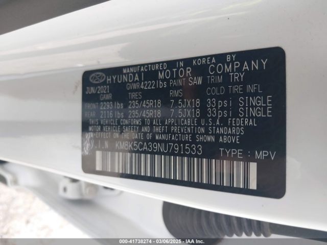 KM8K5CA39NU791533 Hyundai Kona Limited