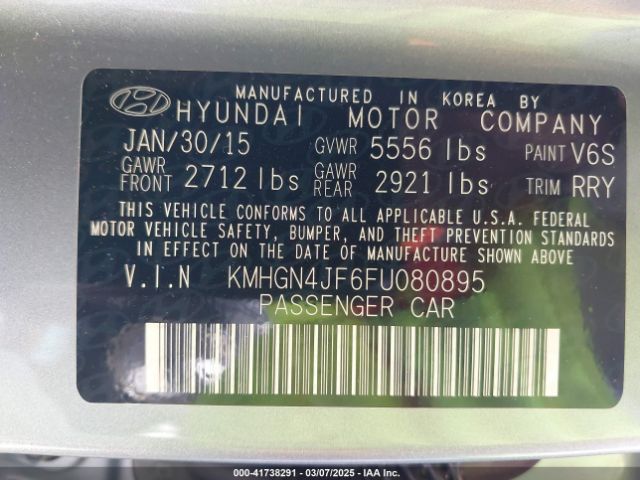 KMHGN4JF6FU080895 Hyundai Genesis 5.0