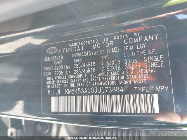 KM8K53A50JU173884 Hyundai Kona Ultimate