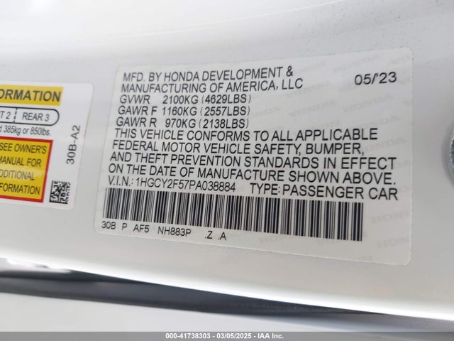 1HGCY2F57PA038884 Honda Accord Hybrid Sport