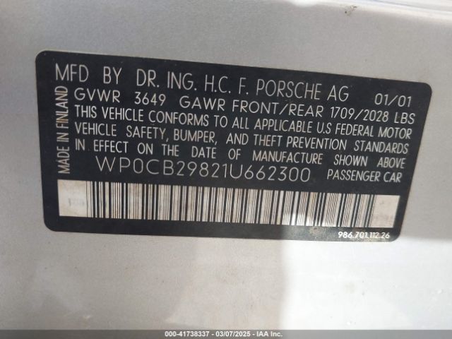 2001 PORSCHE BOXSTER WP0CB29821U662300 Photo 8