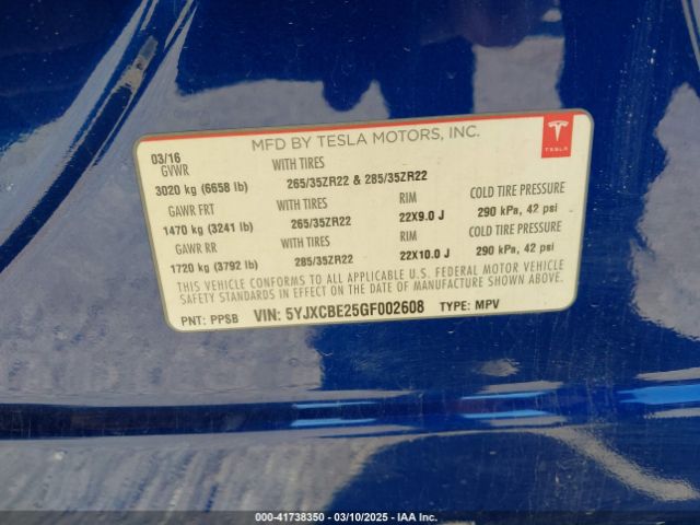 2016 TESLA MODEL X 5YJXCBE25GF002608 Photo 8