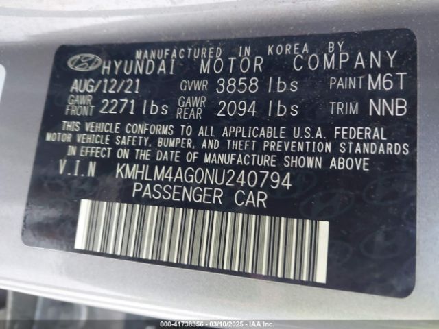 KMHLM4AG0NU240794 Hyundai ELANTRA SEL