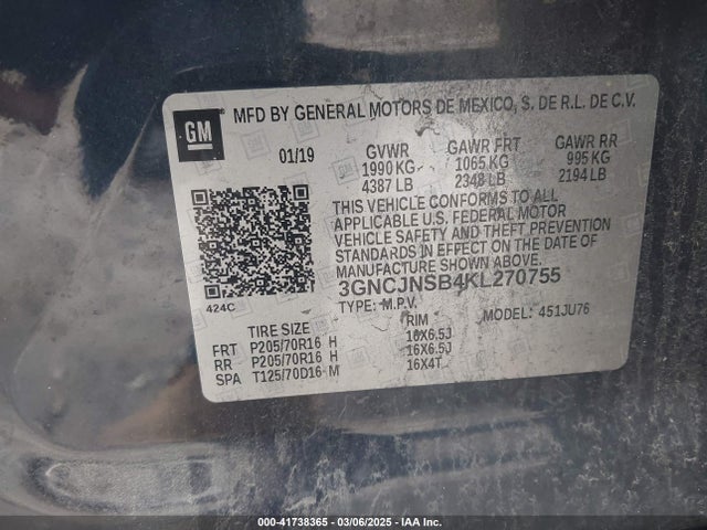Chevrolet TRAX LS 2019 3GNCJNSB4KL270755 Image 9