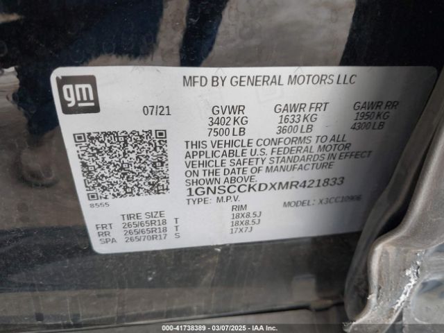 1GNSCCKDXMR421833 Chevrolet Suburban 2wd Lt