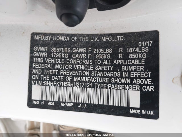SHHFK7H59HU217121 Honda CIVIC EX