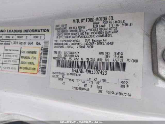 1FATP8UH0H5307423 Ford Mustang Ecoboost Premium