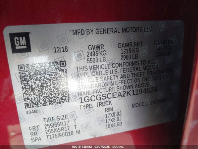 1GCGSCEA2K1194524 Chevrolet Colorado Lt
