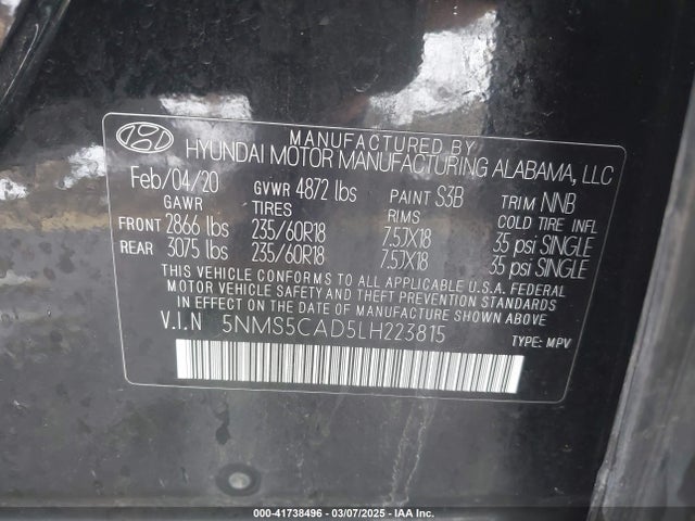 5NMS5CAD5LH223815 Hyundai gdi theta ii