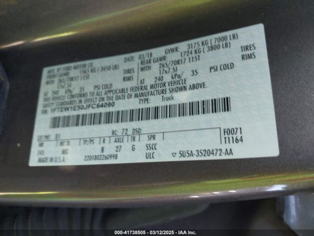 1FTEW1E50JFC64090 Ford F-150 Xlt