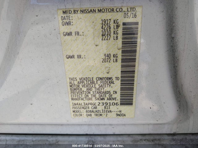 1N4AL3AP4GC239106 Nissan Altima 2.5 Sr