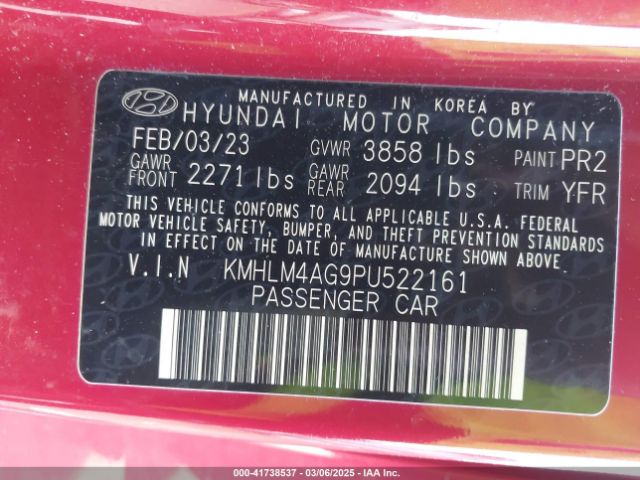 KMHLM4AG9PU522161 Hyundai ELANTRA SEL