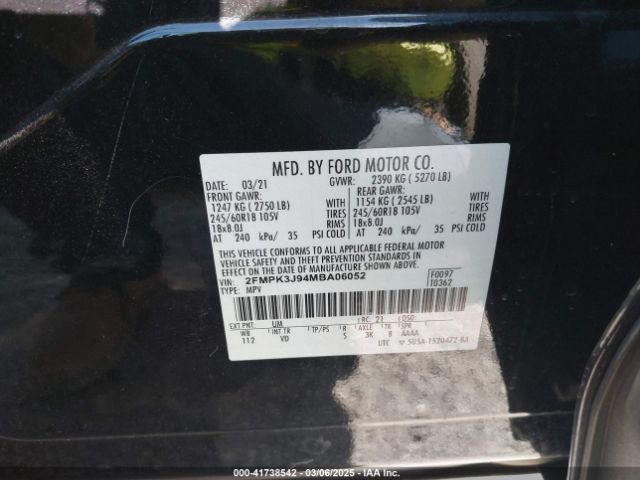 2FMPK3J94MBA06052 Ford EDGE SEL