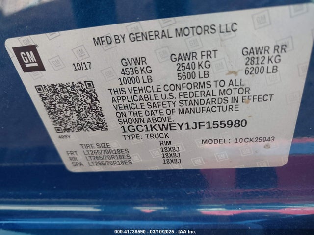 1GC1KWEY1JF155980 Chevrolet Silverado 2500hd Ltz