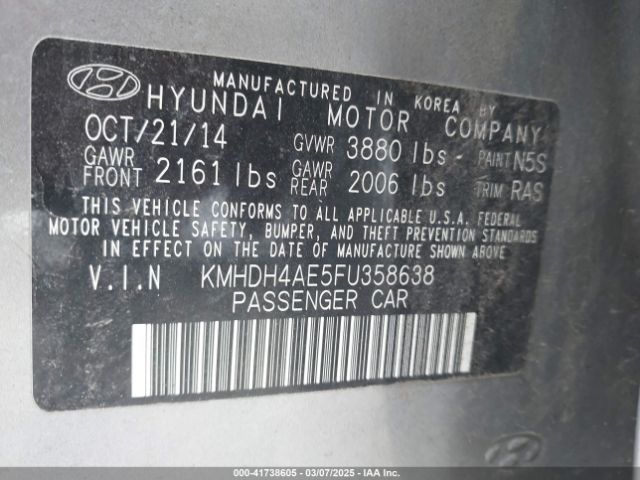 KMHDH4AE5FU358638 Hyundai Elantra Limited