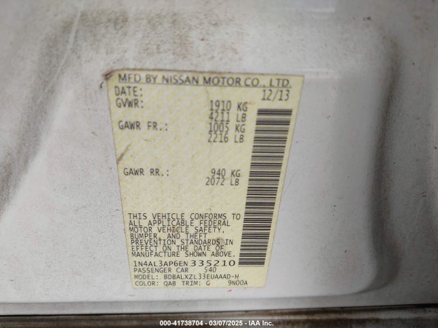 1N4AL3AP6EN335210 Nissan Altima 2.5 Sl
