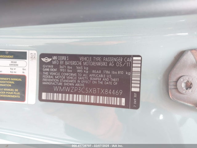 2011 MINI COOPER S WMWZP3C5XBTX84469 Photo 8