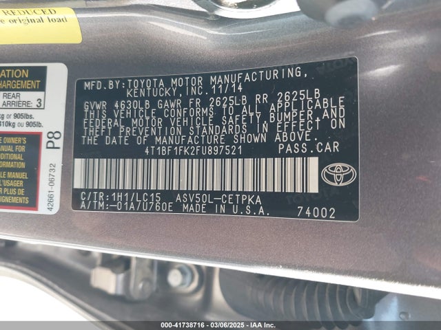 4T1BF1FK2FU897521 Toyota CAMRY XSE